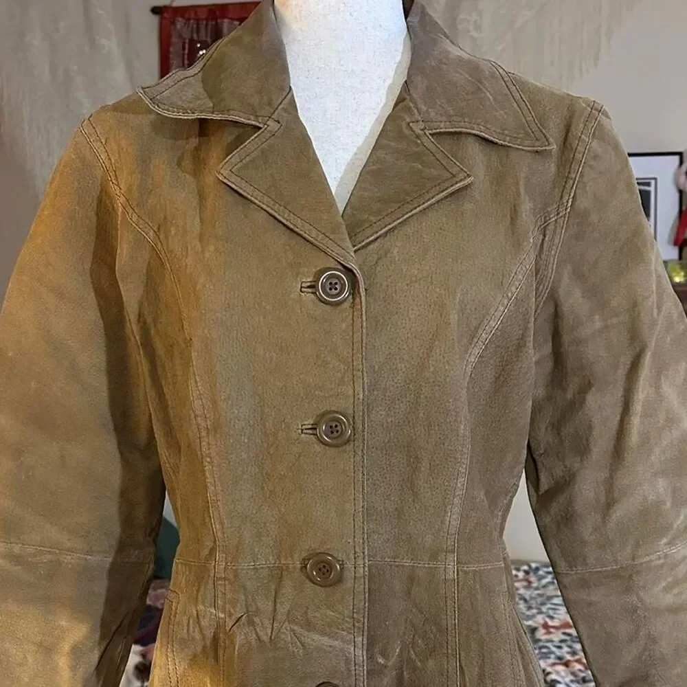 Jennyfer J 90s Vintage Light Brown 100% Leather Coat